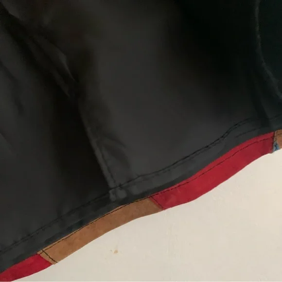 Vintage 1980s multicoloured leather patchwork mini size 14 - Picture 8 of 9